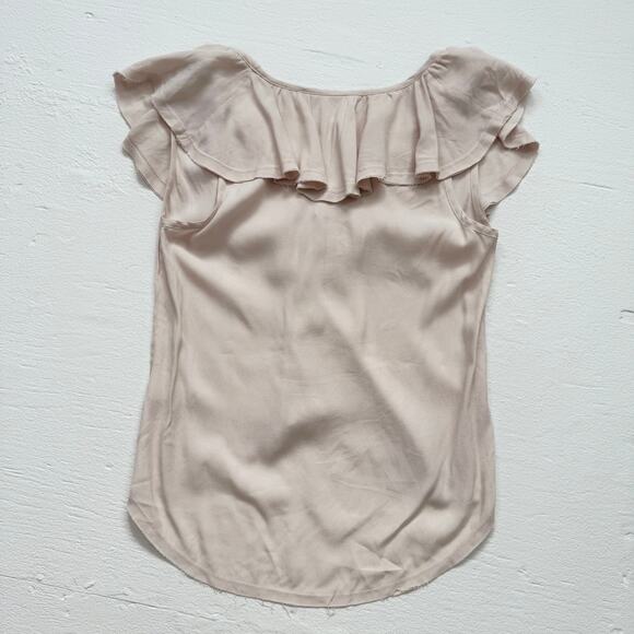 McGuire Beige Flutter Sleeve Ruffle Blouse, Size XS - Picture 6 of 6